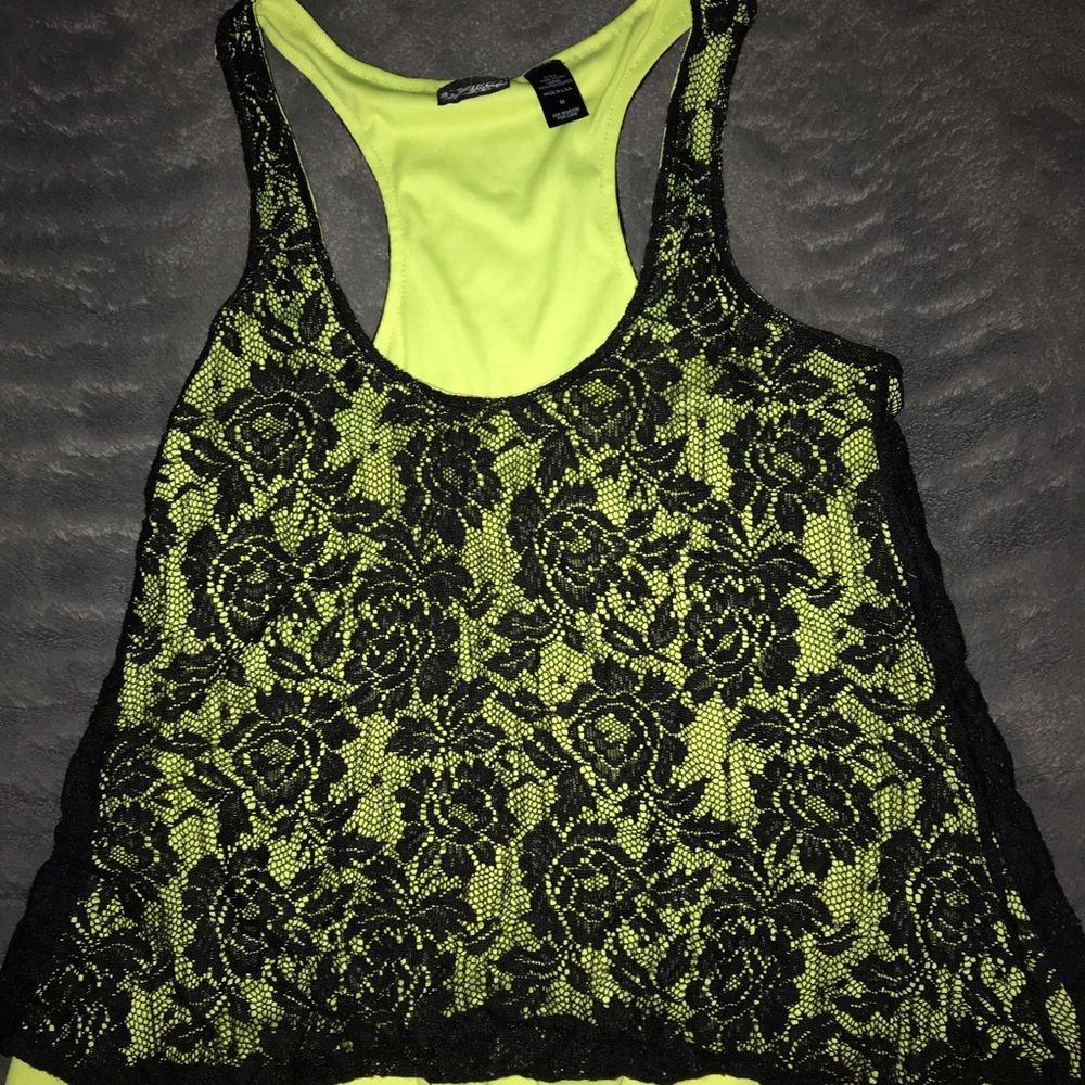 Green tank top with floral lace